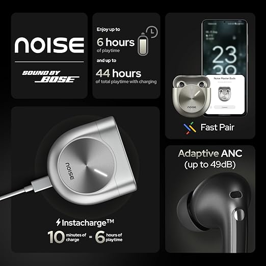 Noise Master Buds, Sound by Bose in-Ear Bluetooth Earbuds, Up to 49dB Adaptive ANC, LHDC 5.0, Immersive Spatial Audio, 44H Playtime with 6 mic ENC, Dual Pairing, IPX5 Ear Buds TWS (Onyx) - Image 4